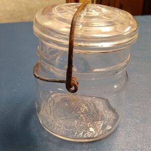 Vintage Ball Eclipse Clear Glass Jar with Wire Clamp Cottagecore Grandmacore